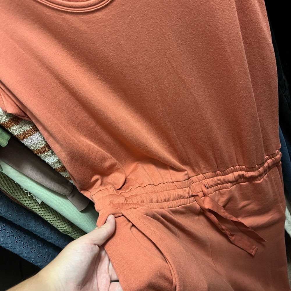 DAILY RITUAL Rust/ Dark Coral Colored Sleeveless Wide Leg Crop Jumpsuit MEDIUM - Picture 3 of 4